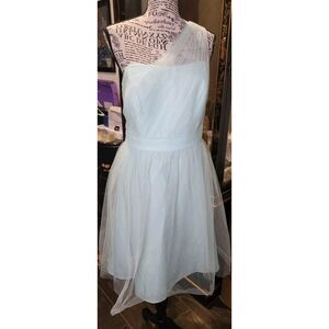 David's Bridal Mint Green One Shoulder Bridesmaid Dress‎ Size 12 Short Tulle